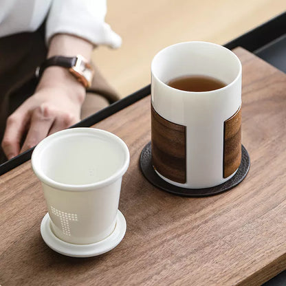Portable White Porcelain Tea Infuser Cup Set, 300ml
