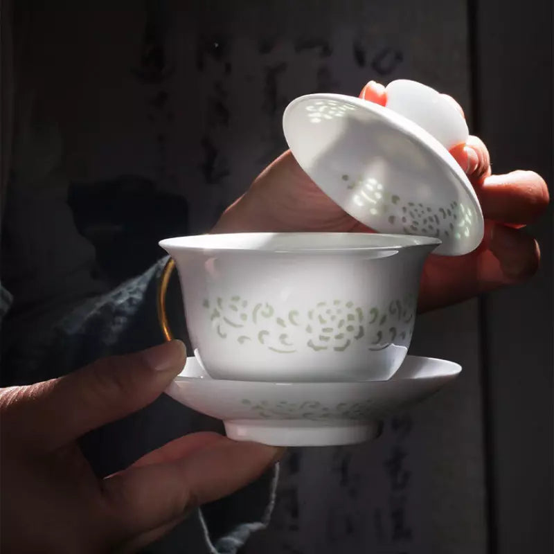 Snow Jade Delicate Three-Talent Gaiwan - 150ml
